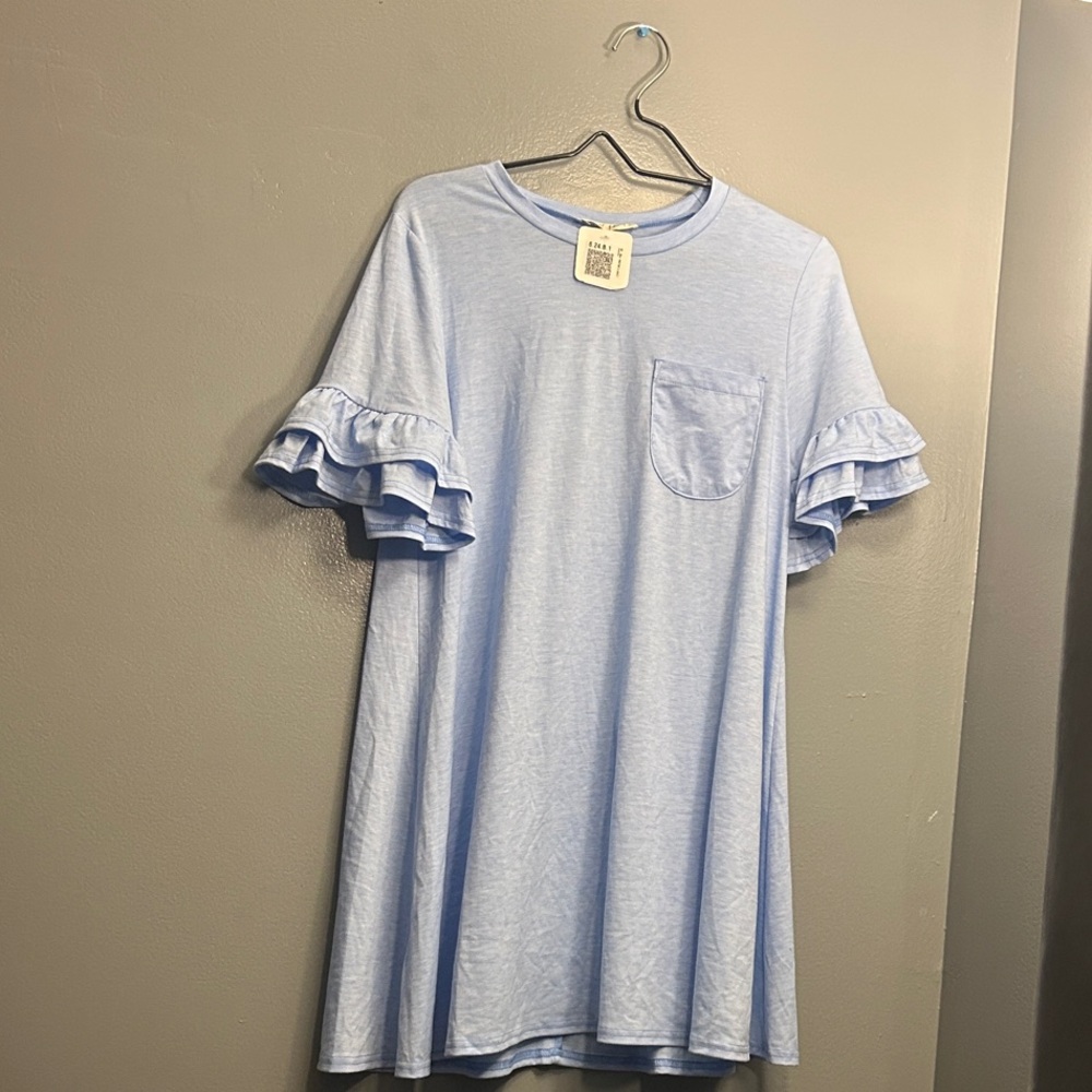 Blue Ruffle Sleeve T- Shirt Dress